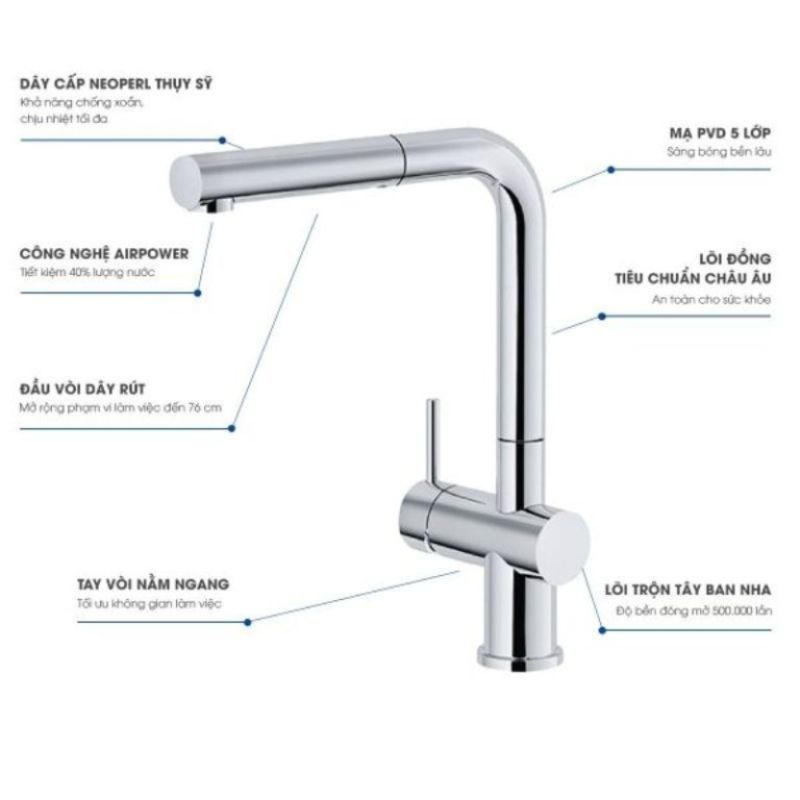 Vòi rửa bát nóng lạnh Konox KN1337 có dây rút