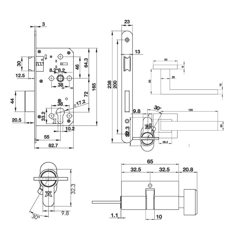 Bộ khóa tay nắm nắp chụp Hafele 499.63.803