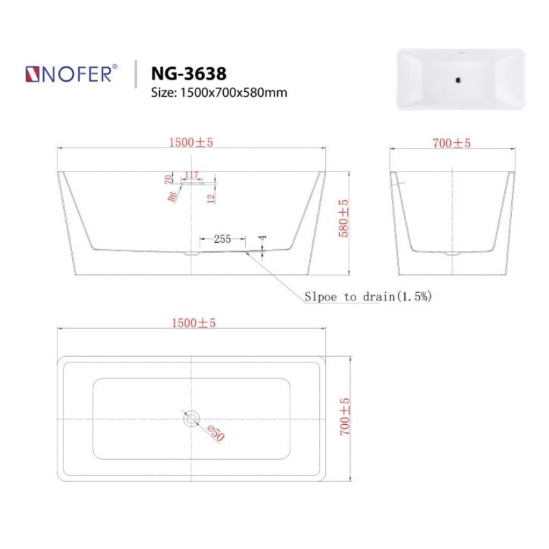 Bồn tắm EuroKing không massage NG-3638 PLUS (White+Red)